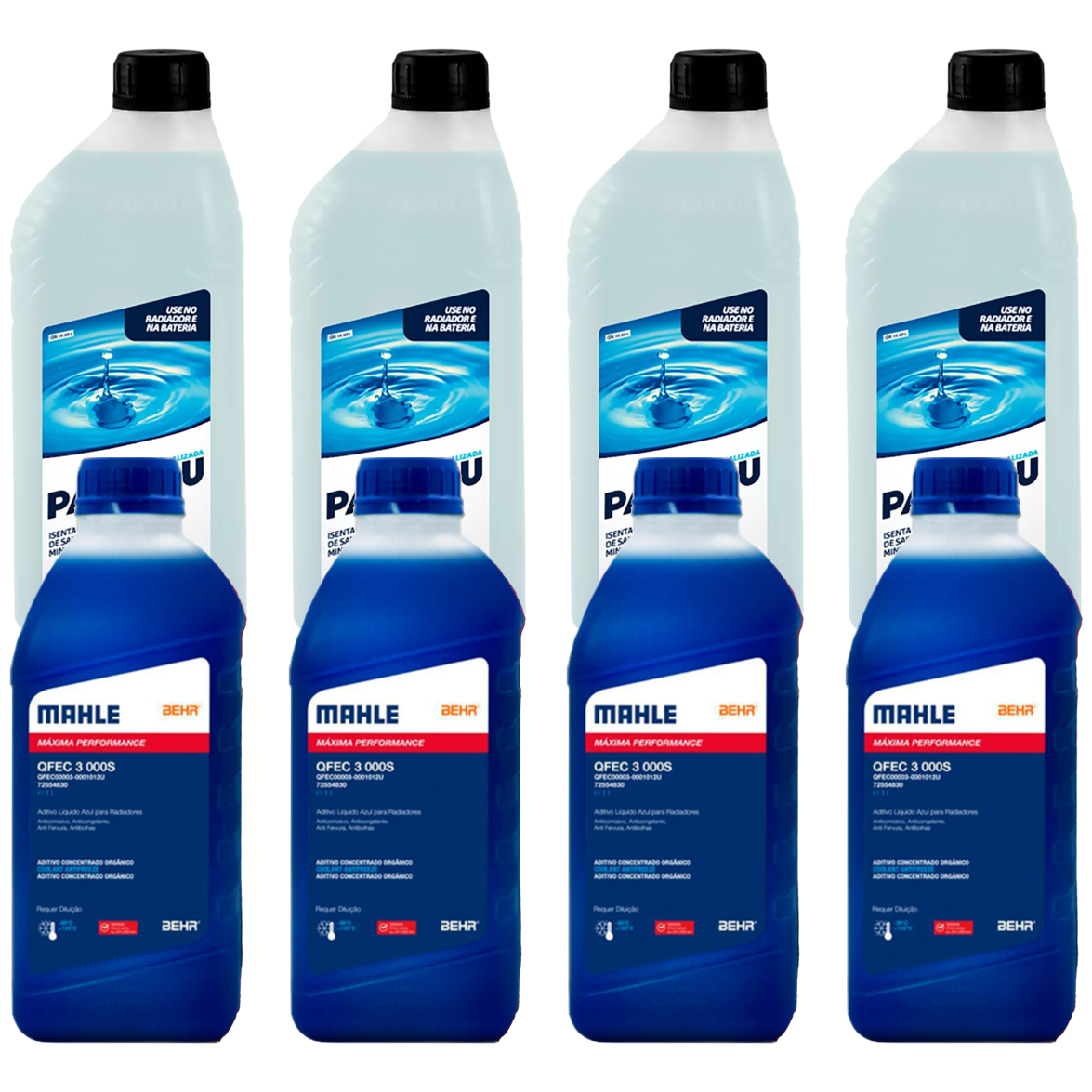 Kit 8 Litros com 4L Aditivo Radiador Azul Mahle + 4L Água