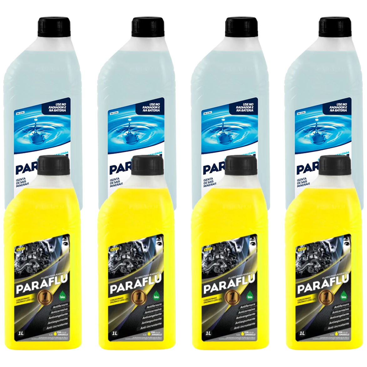 Kit 8 Litros com 4L Aditivo Radiador Amarelo + 4L Água - Paraflu - 10-3031/10-3044
