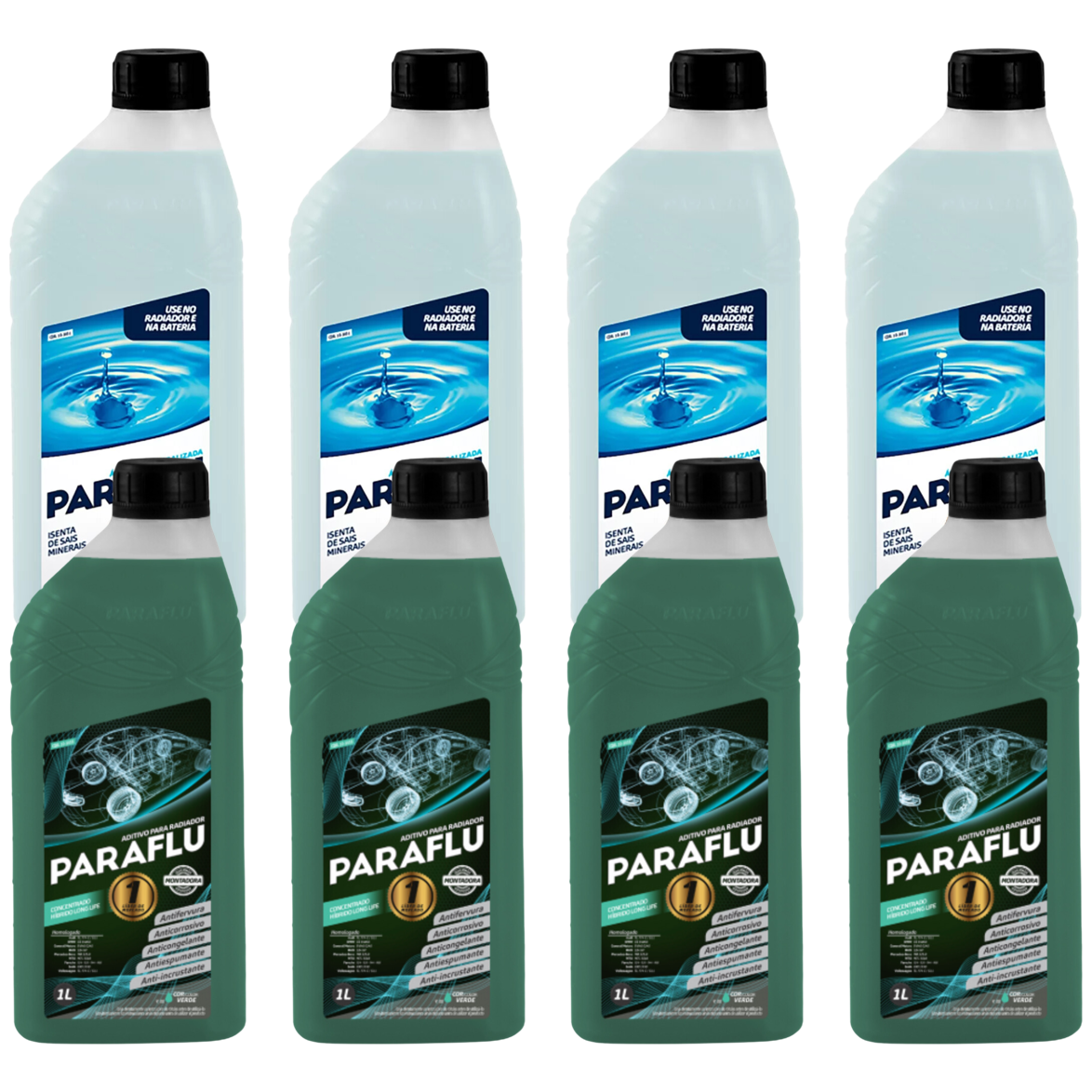 Kit 8 Litros com 4L Aditivo Radiador Verde + 4L Água - Paraflu - 10-3031/10-3055
