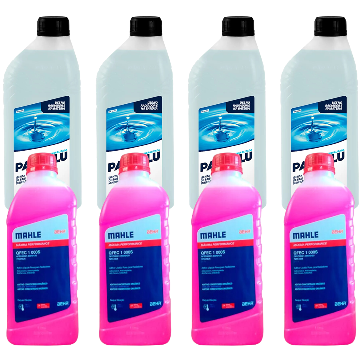 Kit 8 Litros com 4L Aditivo Radiador Rosa Mahle + 4L Água