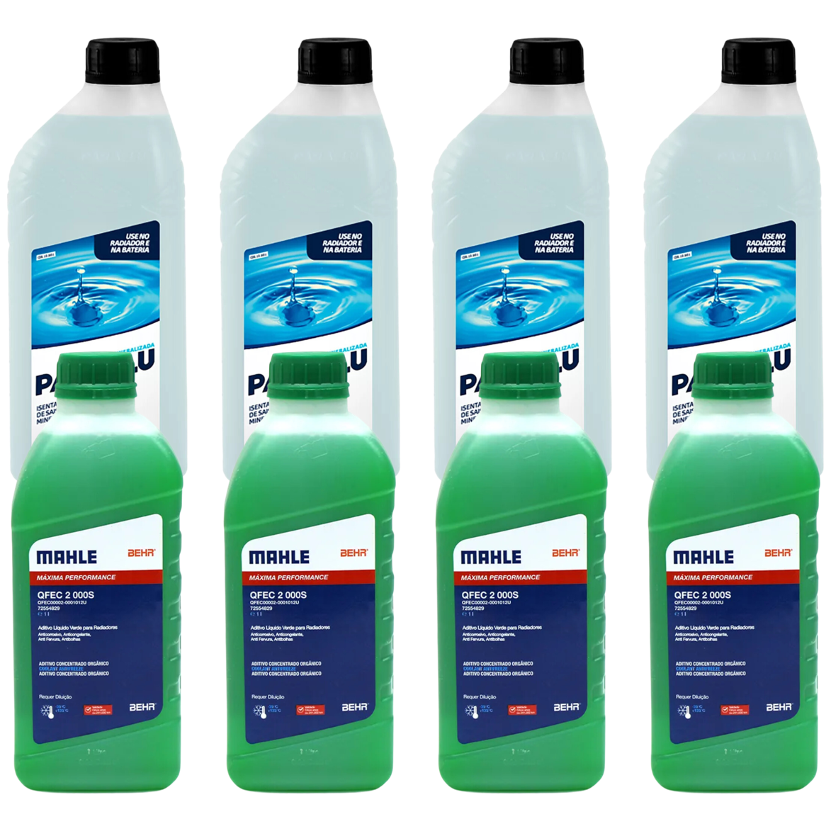 Kit 8 Litros com 4L Aditivo Radiador Verde Mahle + 4L Água