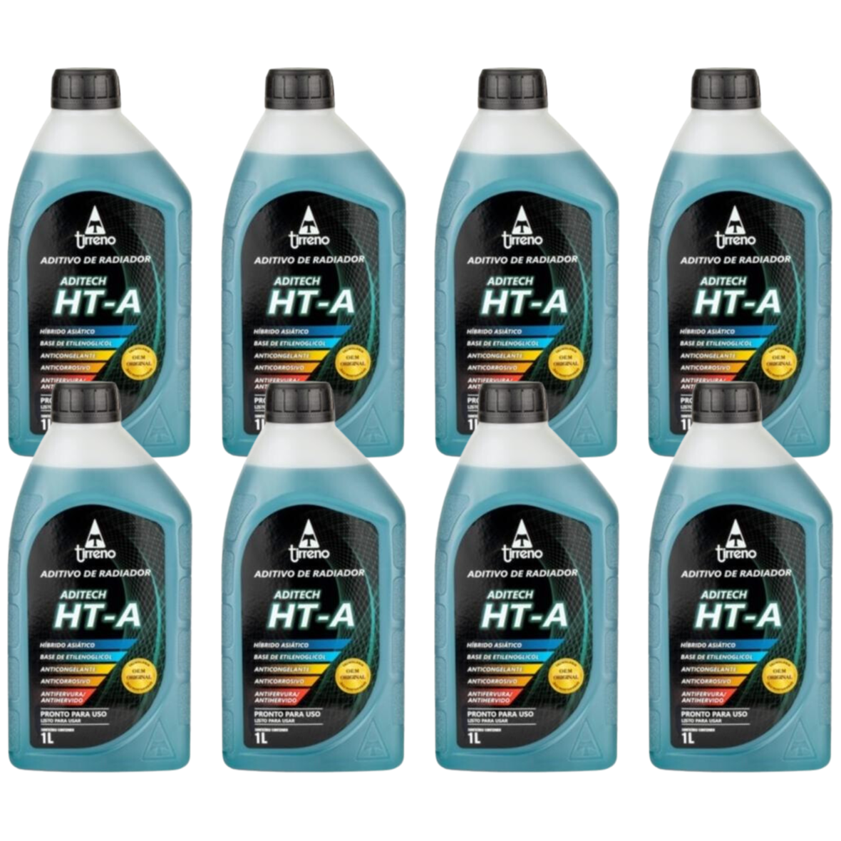 Kit 8 Litros Aditivo Radiador Pronto Para Uso Tirreno Ht-a Híbrido Asiático Azul