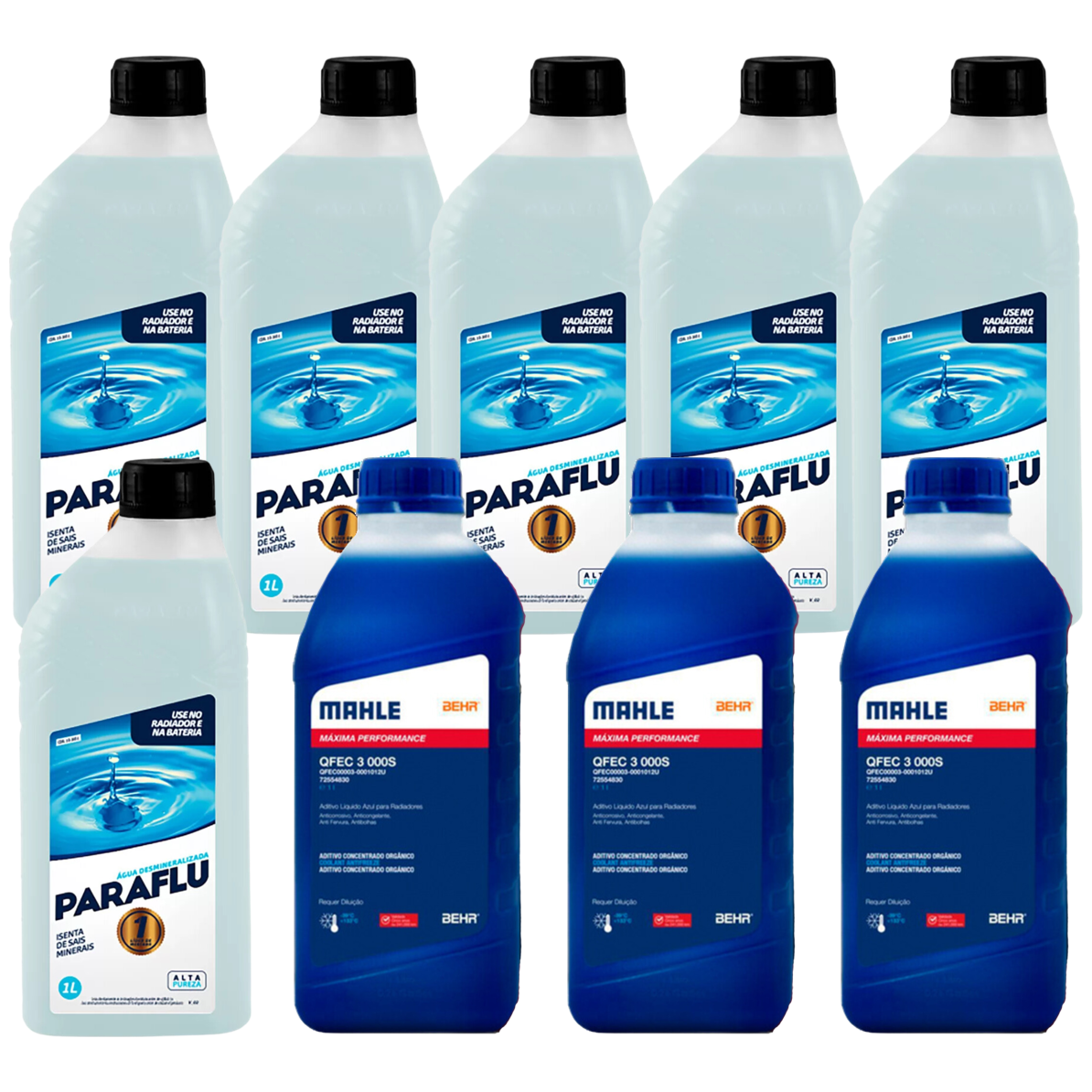 Kit 9 Litros com 3L Aditivo Radiador Azul Mahle + 6L Água