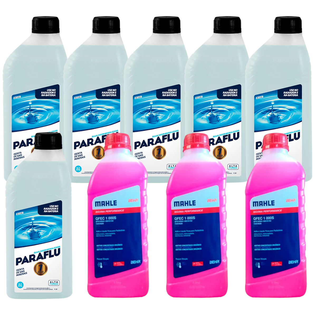 Kit 9 Litros com 3L Aditivo Radiador Rosa Mahle + 6L Água