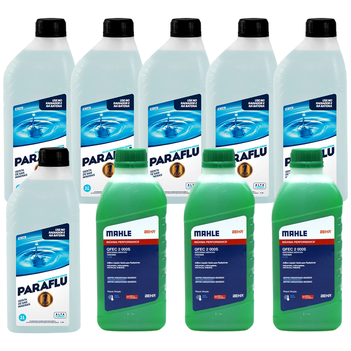 Kit 9 Litros com 3L Aditivo Radiador Verde Mahle + 6L Água