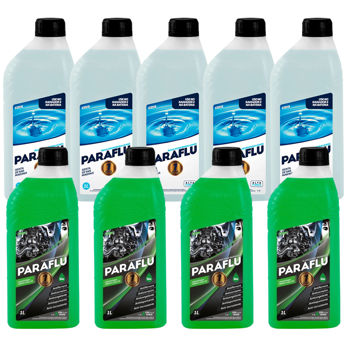 Kit 9 Litros com 4L Aditivo Radiador Verde + 5L Água - Paraflu - 10-3013/10-3031