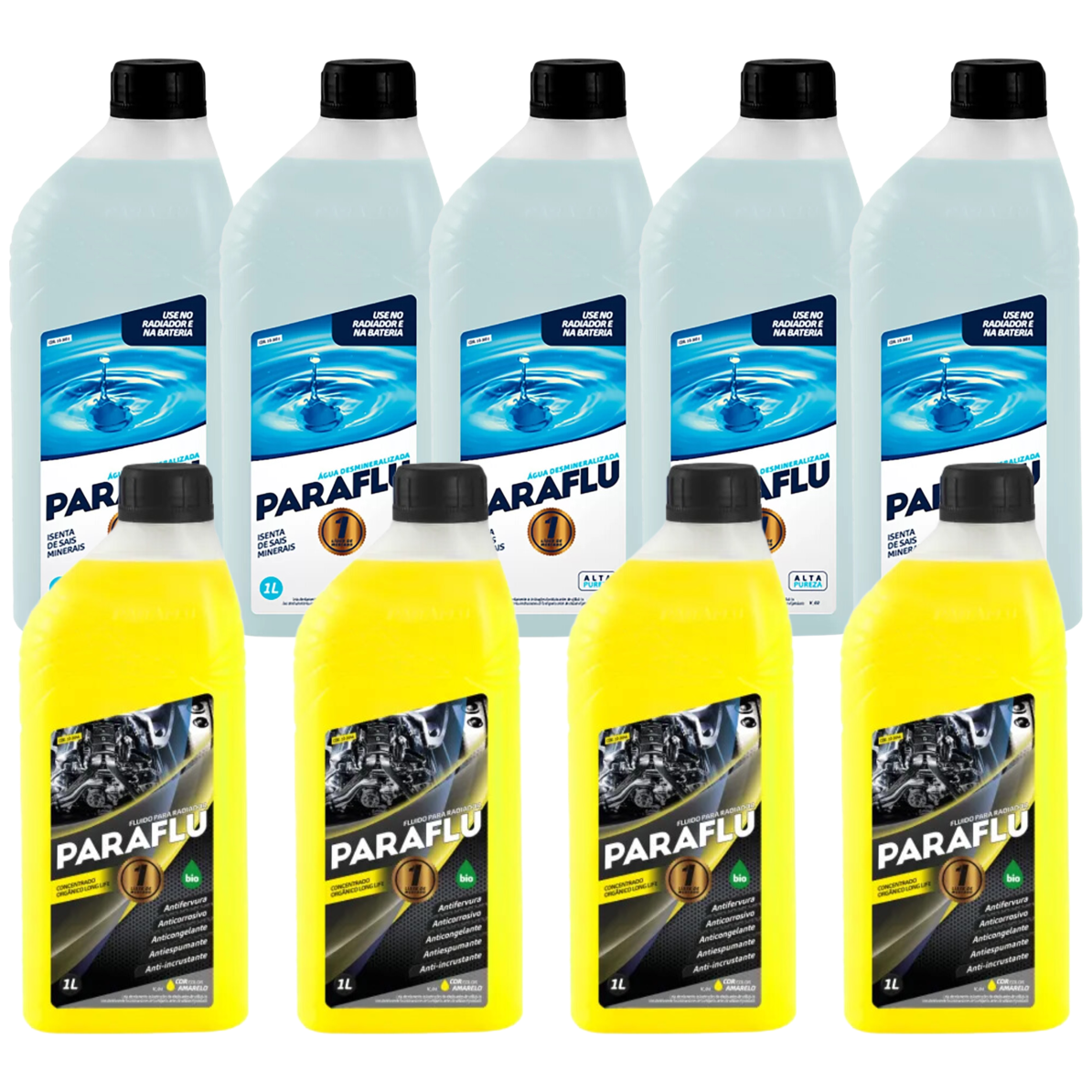 Kit 9 Litros com 4L Aditivo Radiador Amarelo + 5L Água - Paraflu - 10-3031/10-3044