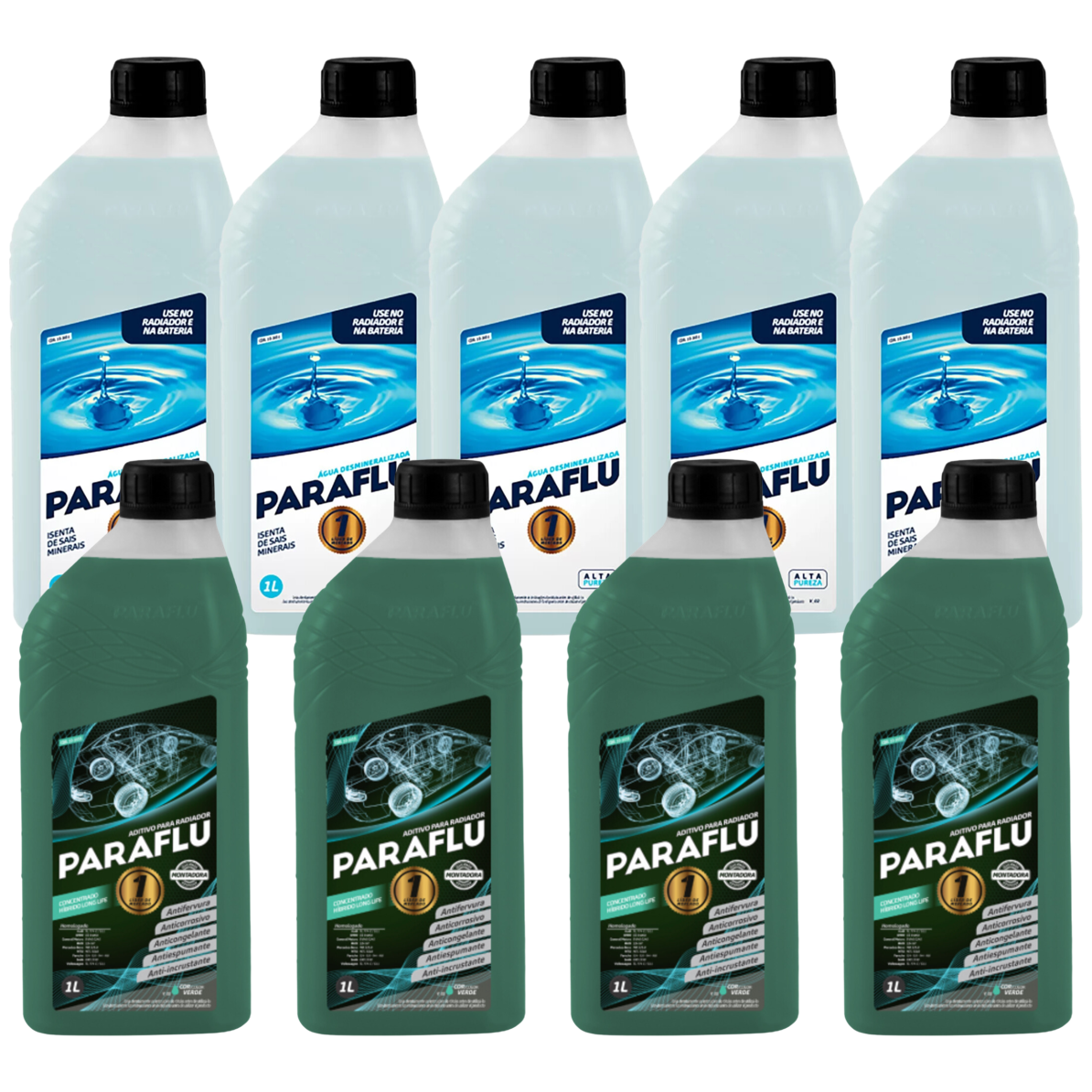 Kit 9 Litros com 4L Aditivo Radiador Verde + 5L Água - Paraflu - 10-3031/10-3055