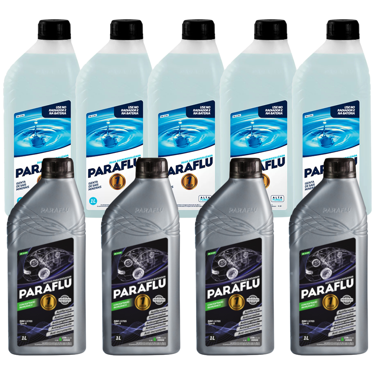 Kit 9 Litros com 4L Aditivo Radiador Verde + 5L Água - Paraflu - 10-3007/10-3031