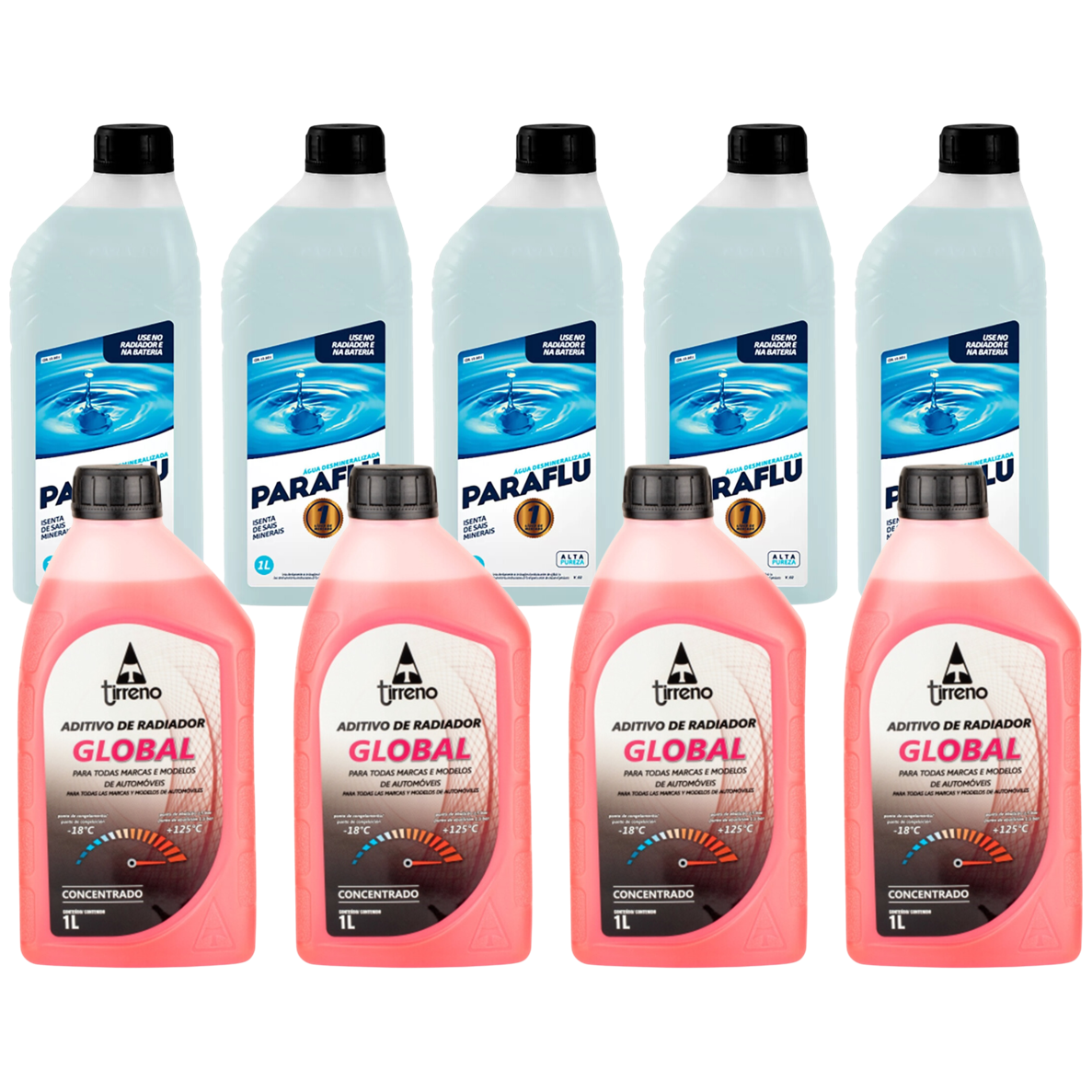 Kit 9 Litros com 4L Aditivo Radiador Rosa + 5L Água - Paraflu/Tirreno - 10-3031/FLU/DS/279FU1