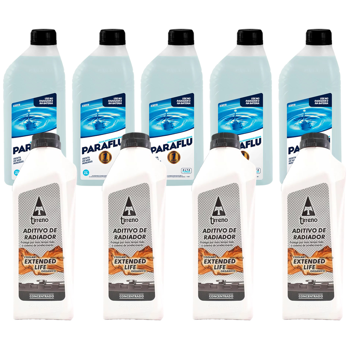 Kit 9 Litros com 4L Aditivo Radiador Laranja + 5L Água - Paraflu/Tirreno - 10-3031/FLU/DS/712