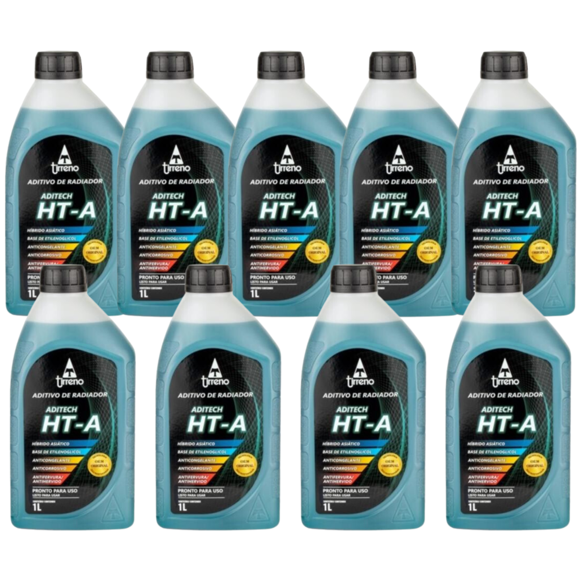 Kit 9 Litros Aditivo Radiador Pronto Para Uso Tirreno Ht-a Híbrido Asiático Azul