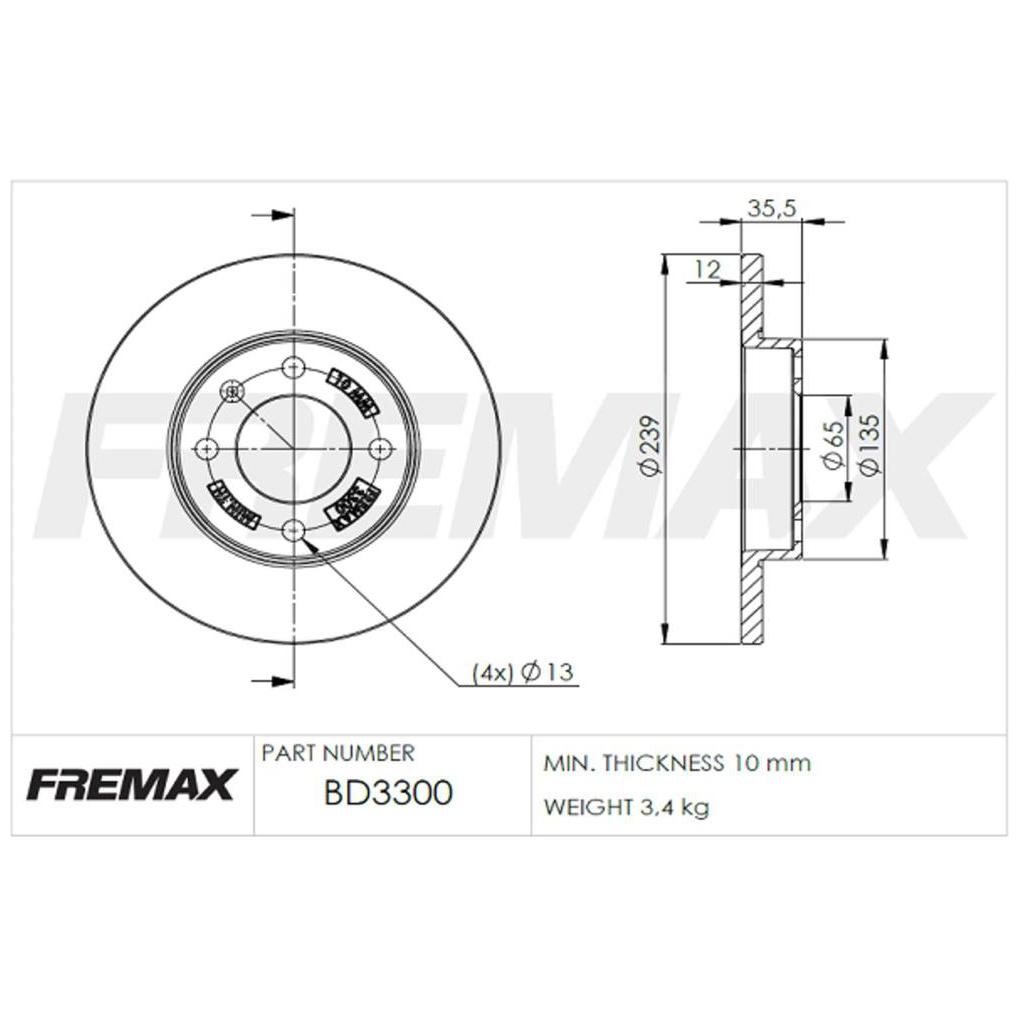 Par de Discos de Freio Sólido Dianteiro - Fremax - BD3300