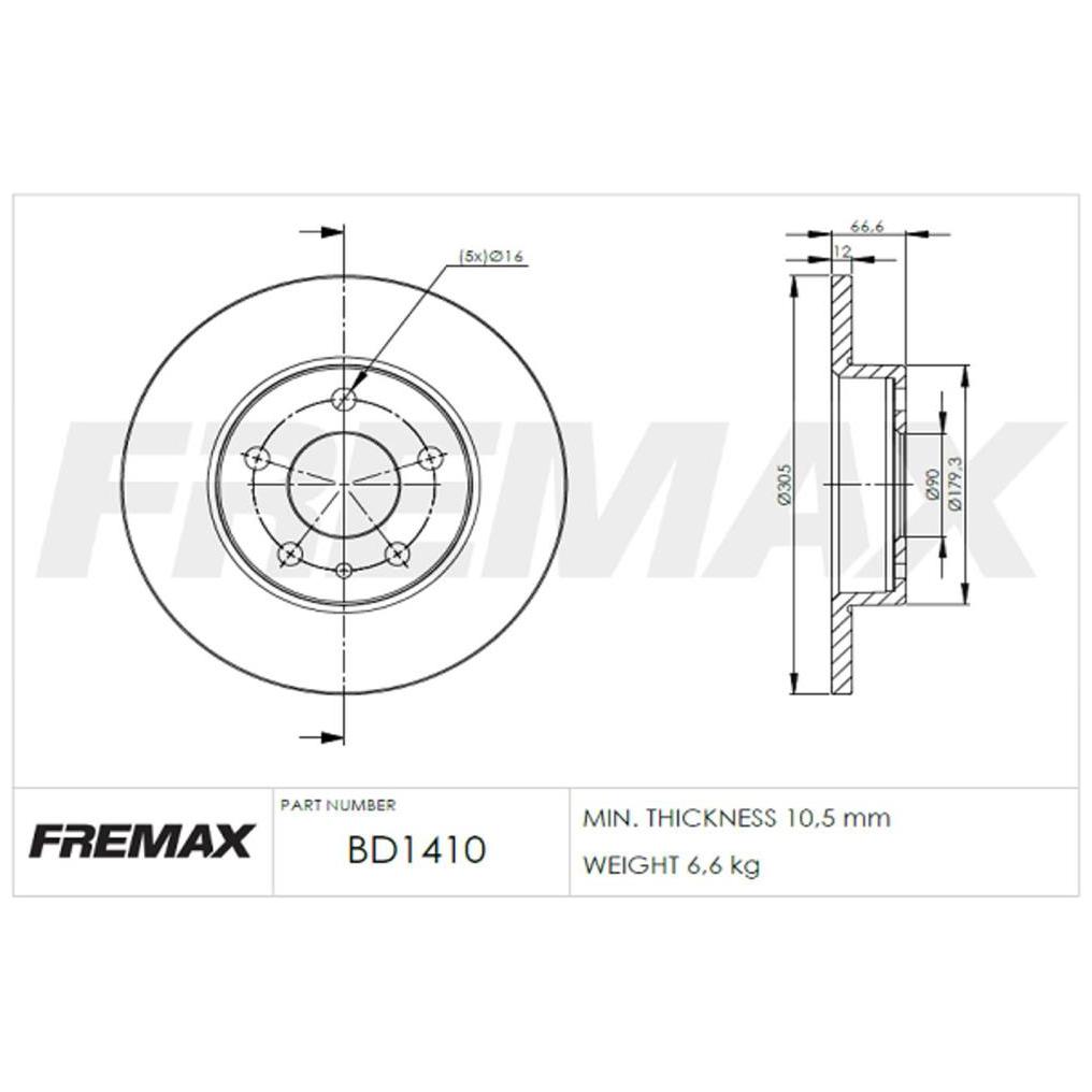 Par de Discos de Freio Sólido Traseiro - Fremax - BD1410
