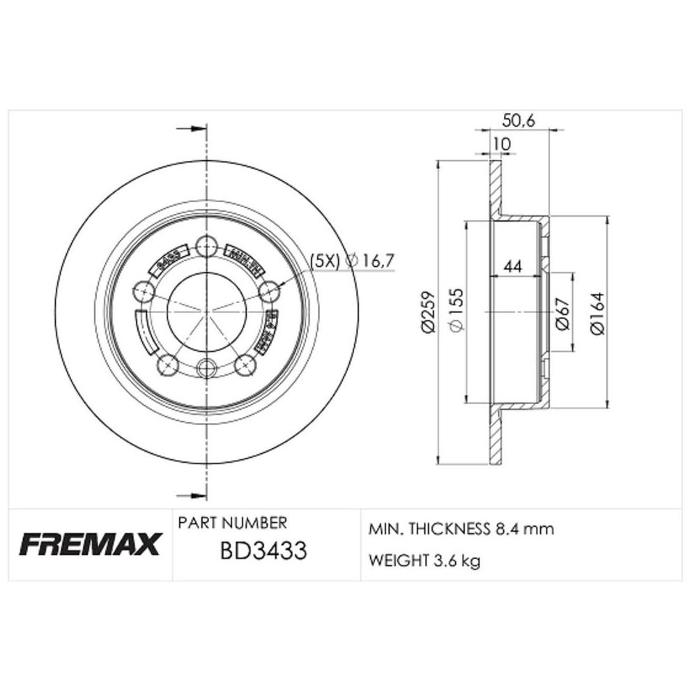 Par de Discos de Freio Sólido Traseiro - Fremax - BD3433