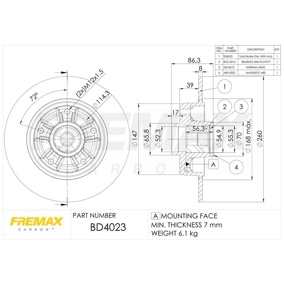 Disco de Freio Sólido Traseiro 1 Unidade - Fremax - BD4023KT