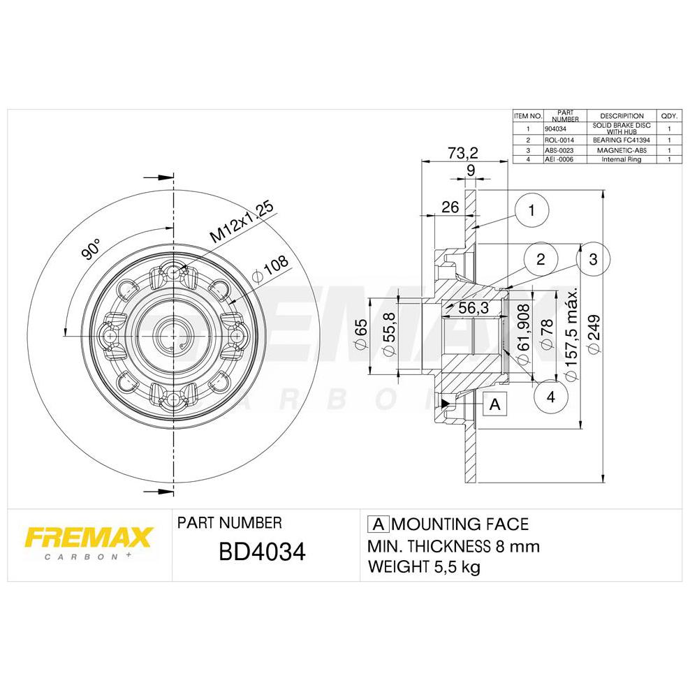 Par Disco de Freio Sólido Traseiro - Fremax - BD4034KT