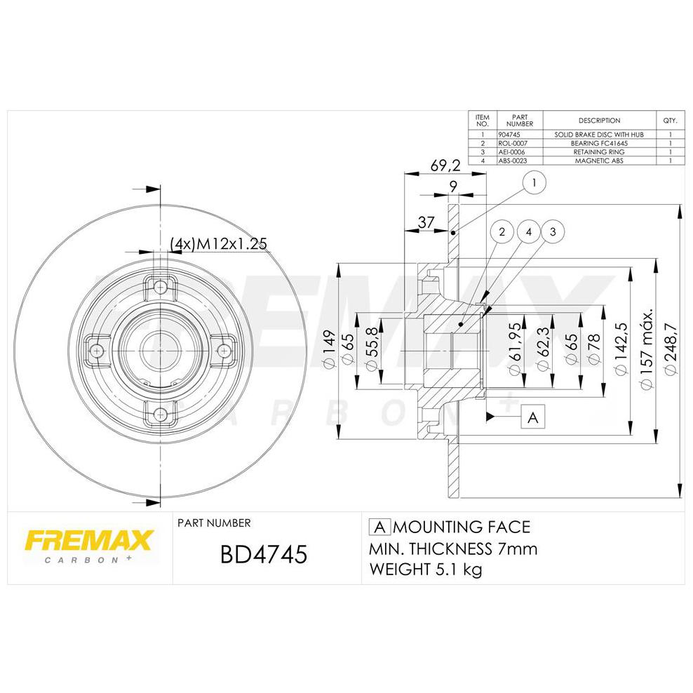 Disco de Freio Sólido Traseiro 1 Unidade - Fremax - BD4745KT