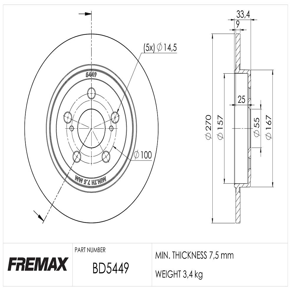 Par de Discos de Freio Sólido Traseiro - Fremax - BD5449
