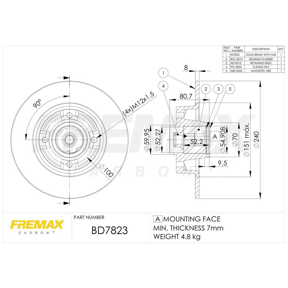 Disco de Freio Sólido Traseiro 1 Unidade - Fremax - BD7823KT