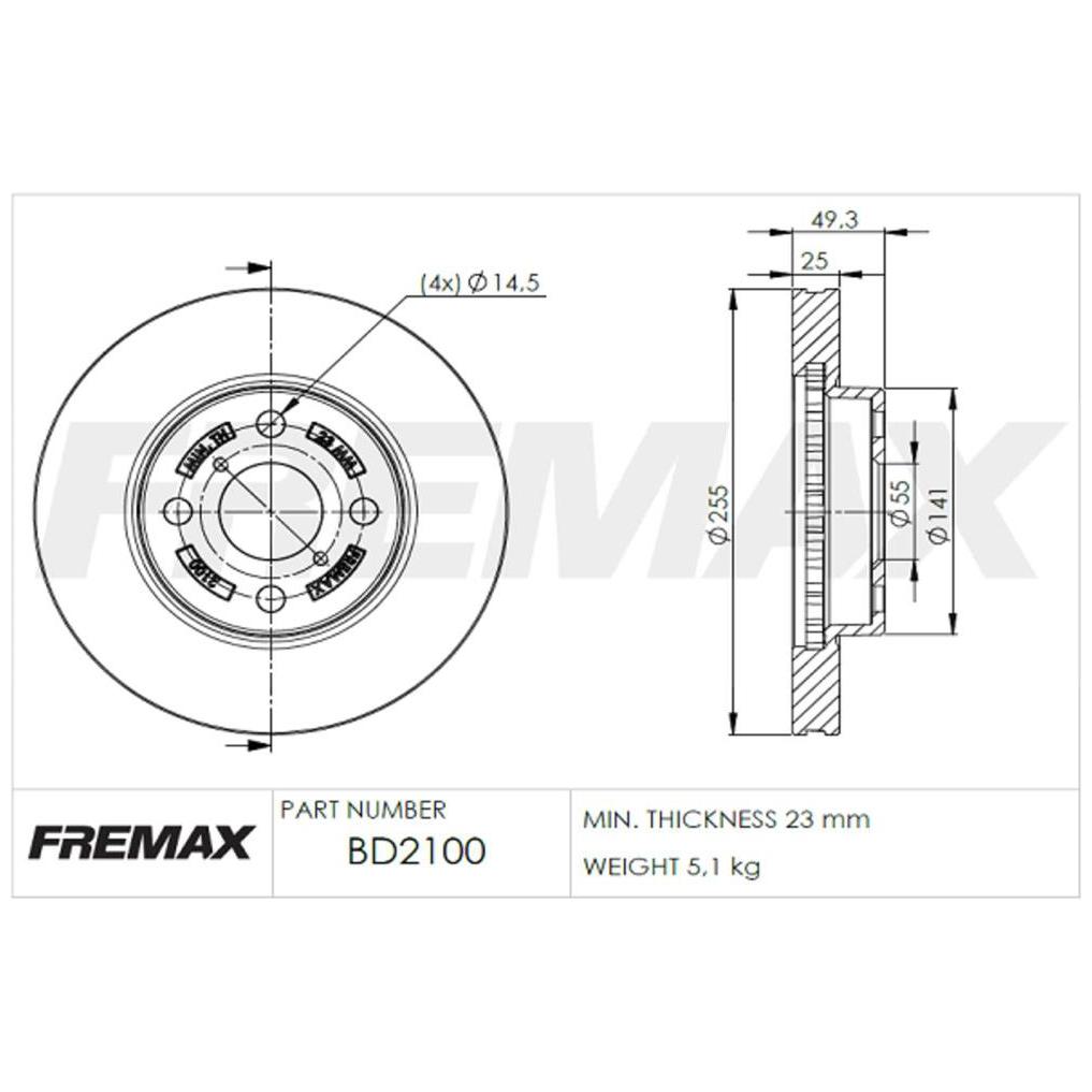 Par de Discos de Freio Ventilado Dianteiro - Fremax - BD2100