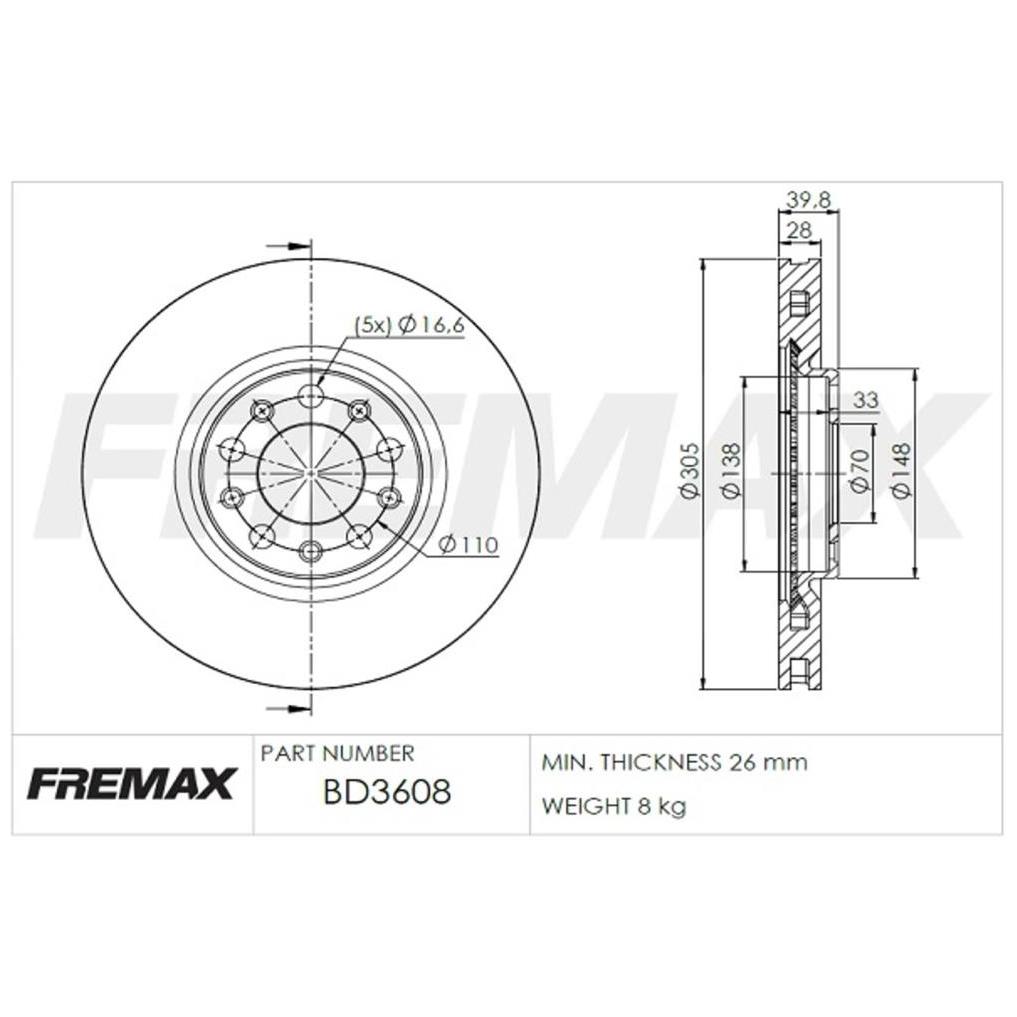 Par de Discos de Freio Ventilado Dianteiro - Fremax - BD3608