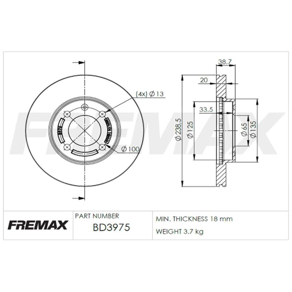 Par de Discos de Freio Ventilado Dianteiro - Fremax - BD3975