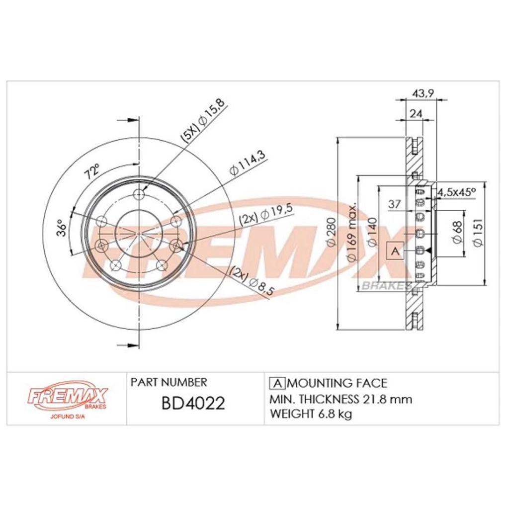 Par de Discos de Freio Ventilado Dianteiro - Fremax - BD4022