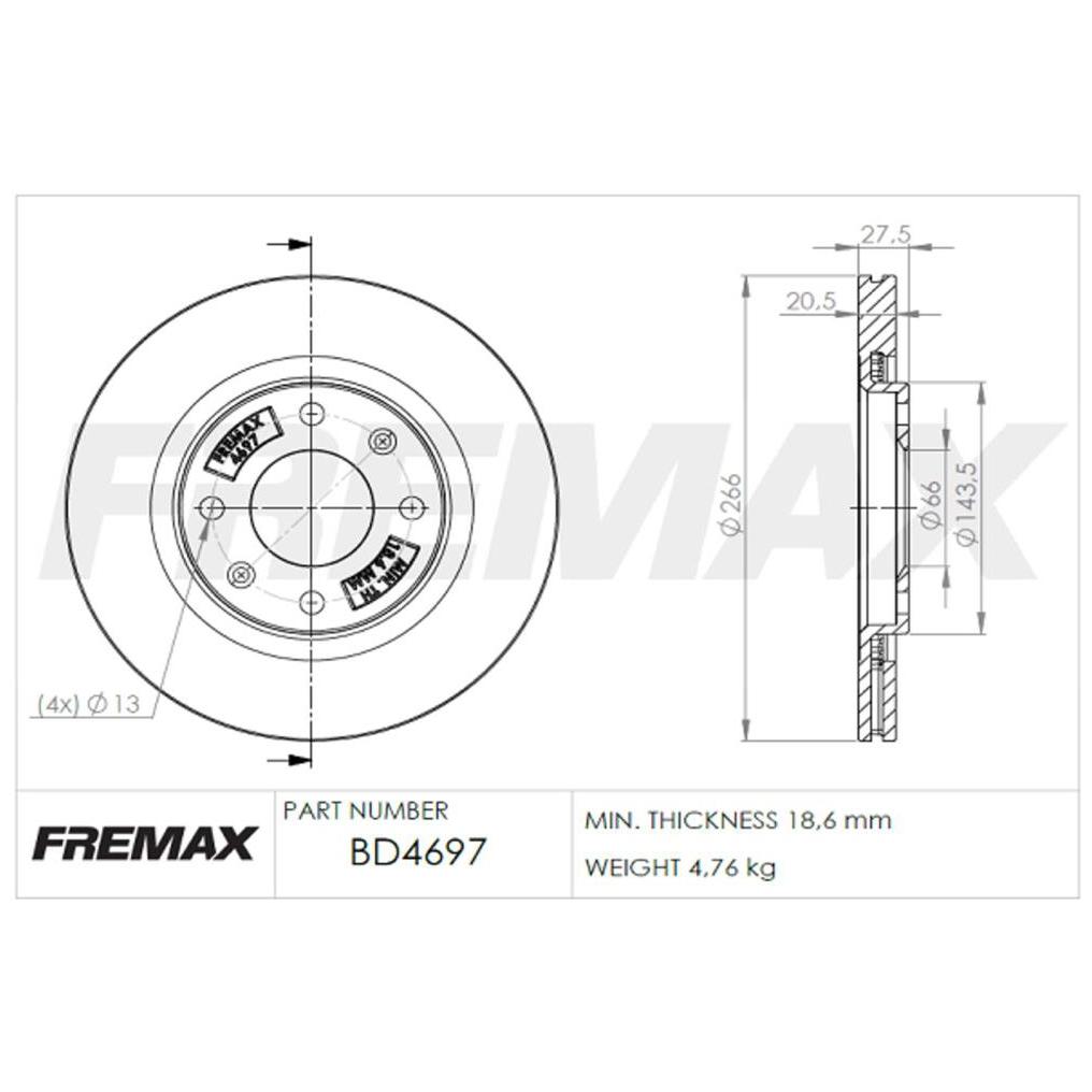 Par de Discos de Freio Ventilado Dianteiro - Fremax - BD4697