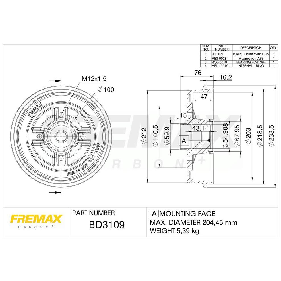 Tambor de Freio Traseiro 1 Unidade - Fremax - BD3109KT