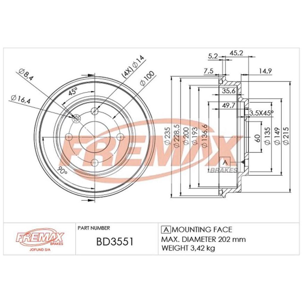 Par de Tambor de Freio Traseiro - Fremax - BD3551
