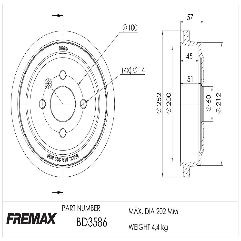 Par de Tambor de Freio Traseiro - Fremax - BD3586