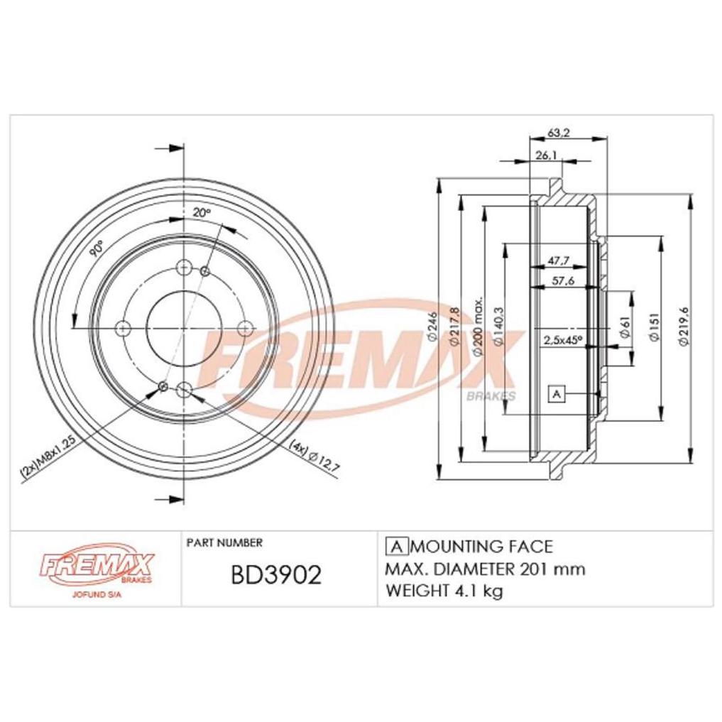 Tambor de Freio Traseiro 1 Unidade - Fremax - BD3902
