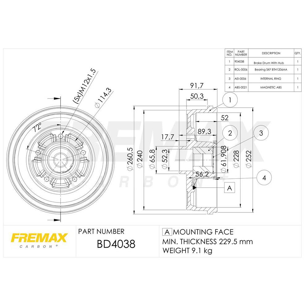 Tambor de Freio Traseiro 1 Unidade - Fremax - BD4038KT