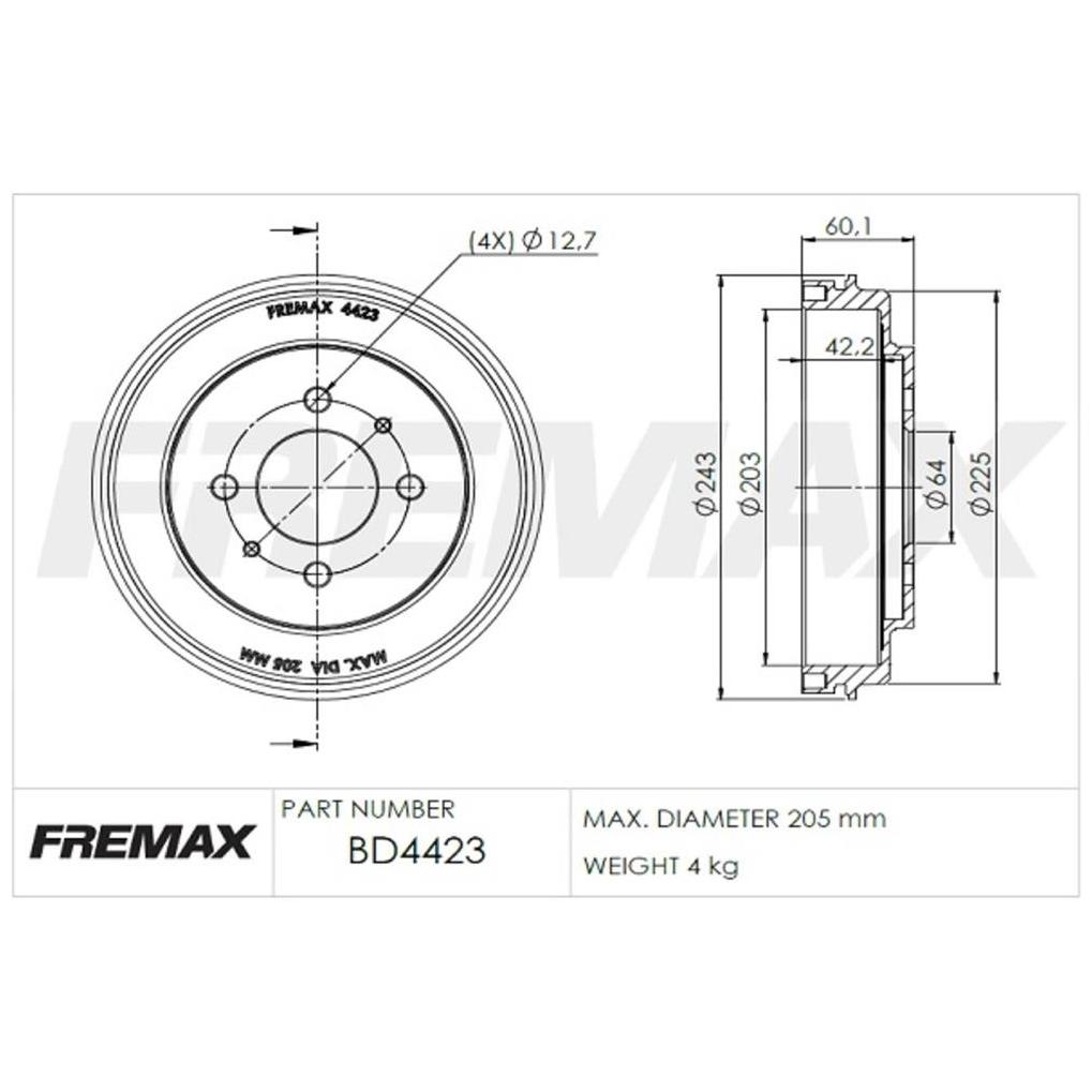 Par de Tambor de Freio Traseiro - Fremax - BD4423
