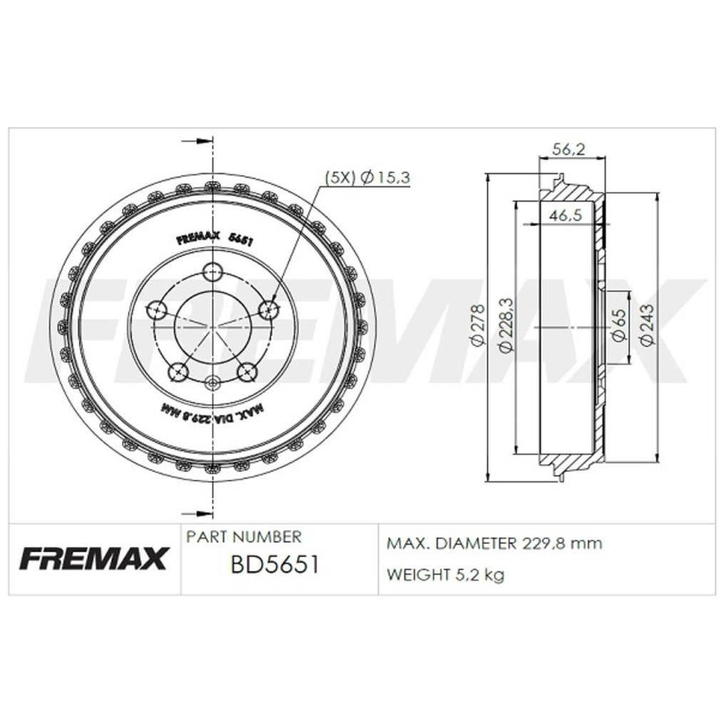 Par de Tambor de Freio Traseiro - Fremax - BD5651
