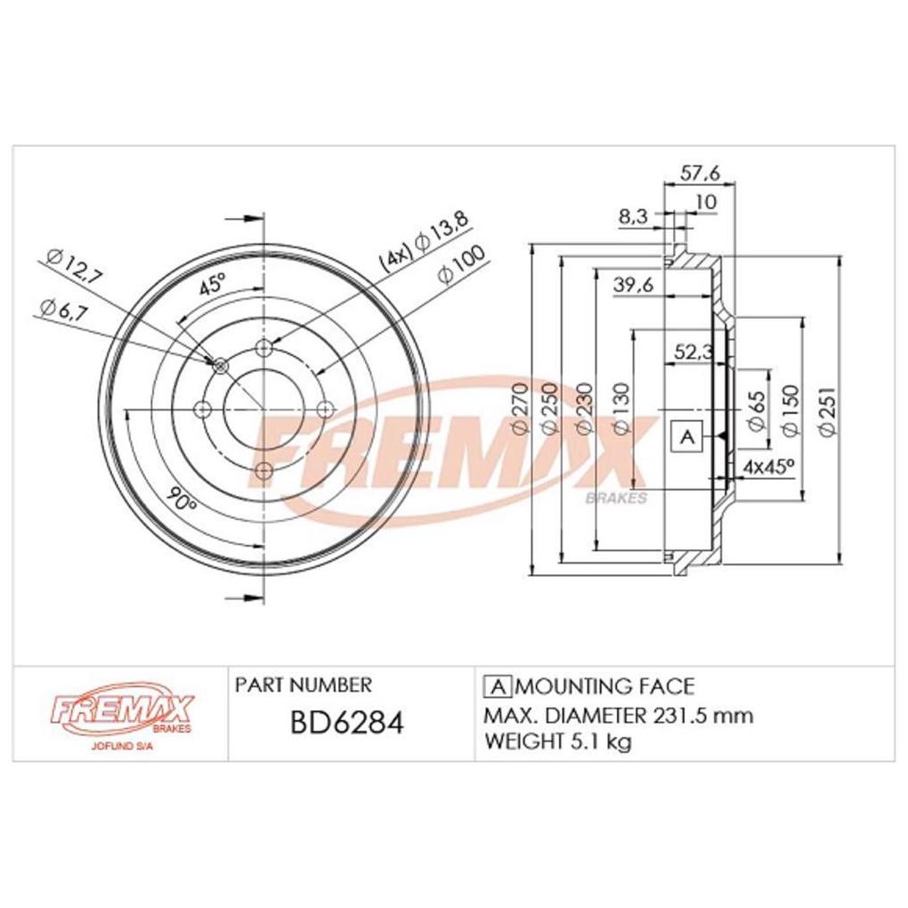 Par de Tambor de Freio Traseiro - Fremax - BD6284