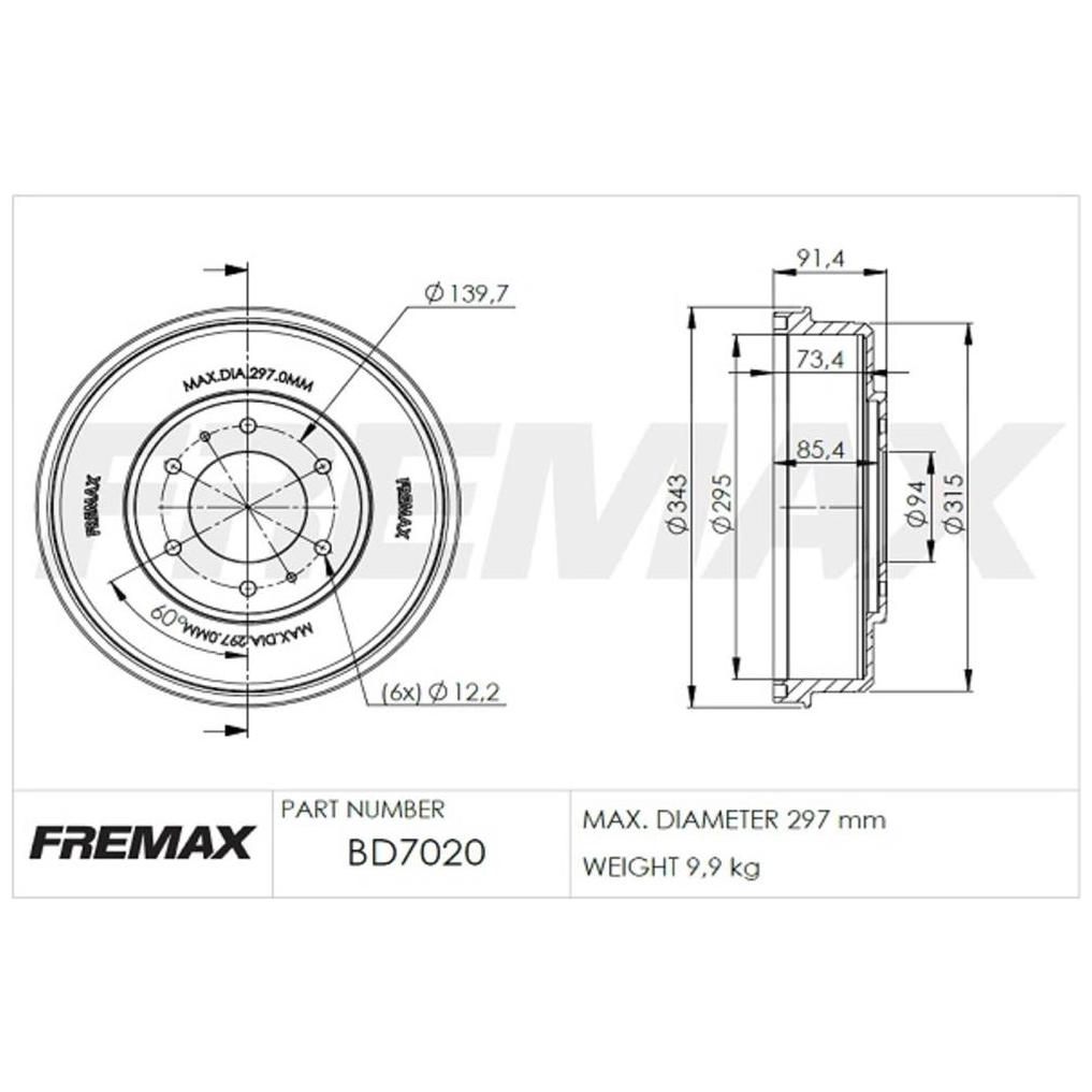 Tambor de Freio Traseiro 1 Unidade - Fremax - BD7020