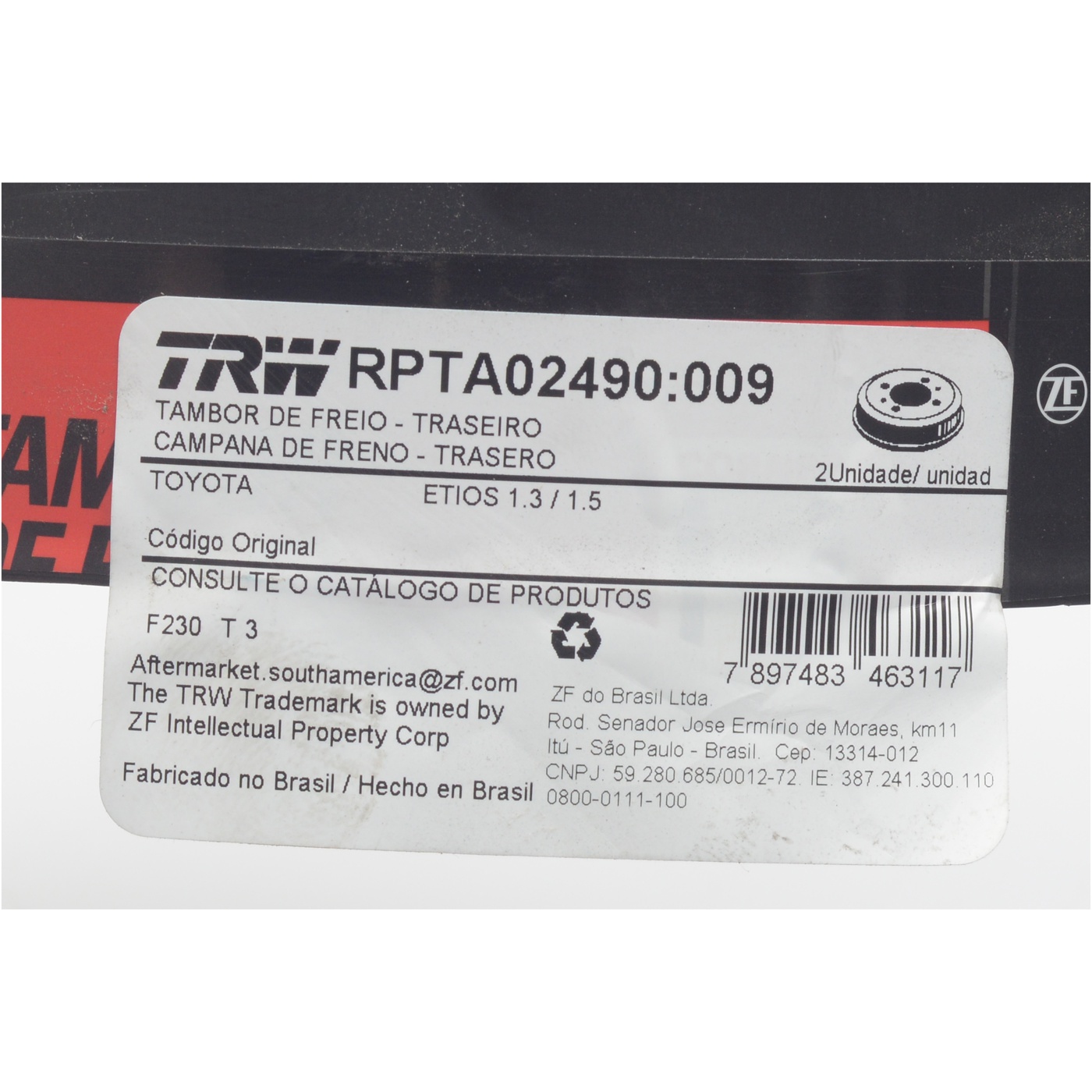 Par Tambor Freio Traseiro - TRW - RPTA02490