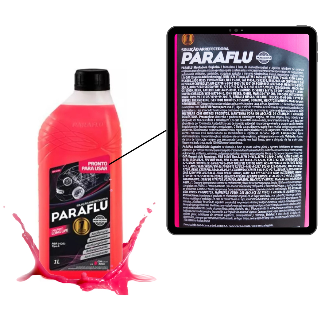 Aditivo para Radiador Rosa Paraflu Montadora Orgânico Pronto para Uso 1 Litro - Paraflu - 10-3051