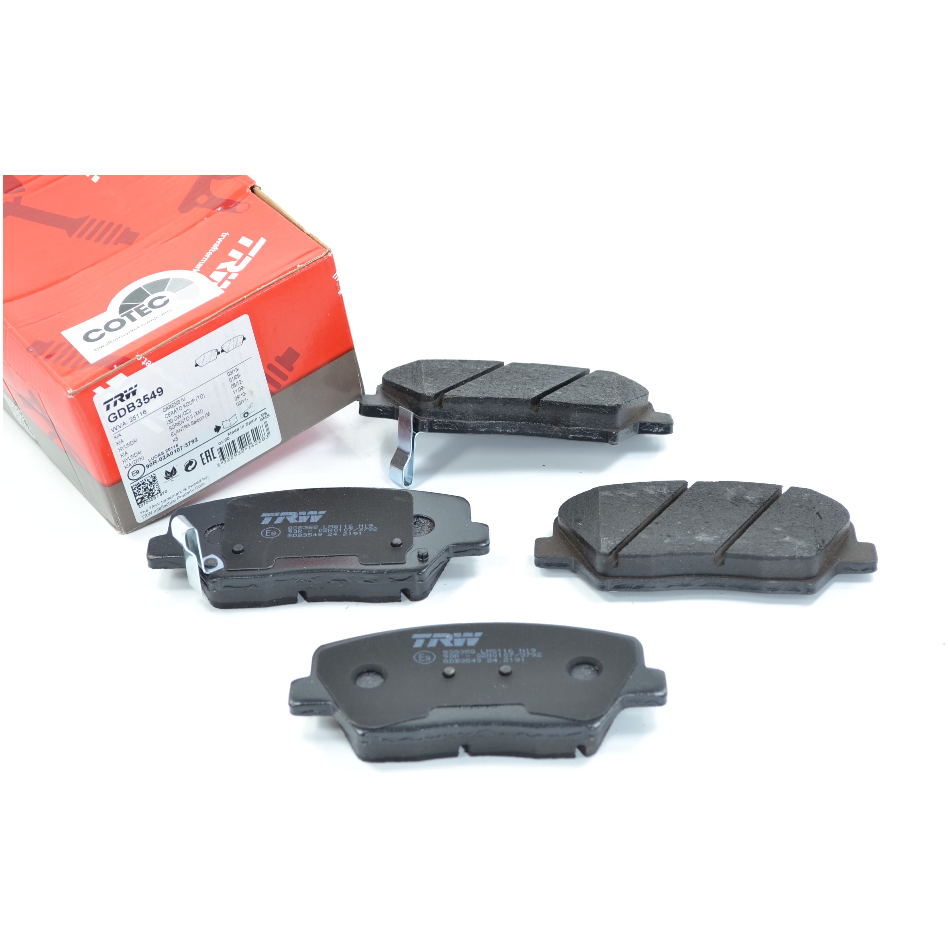 Pastilhas Freio Dianteira Antirruído Cotec para Hyundai Elantra e KIA Sorento - TRW - GDB3549