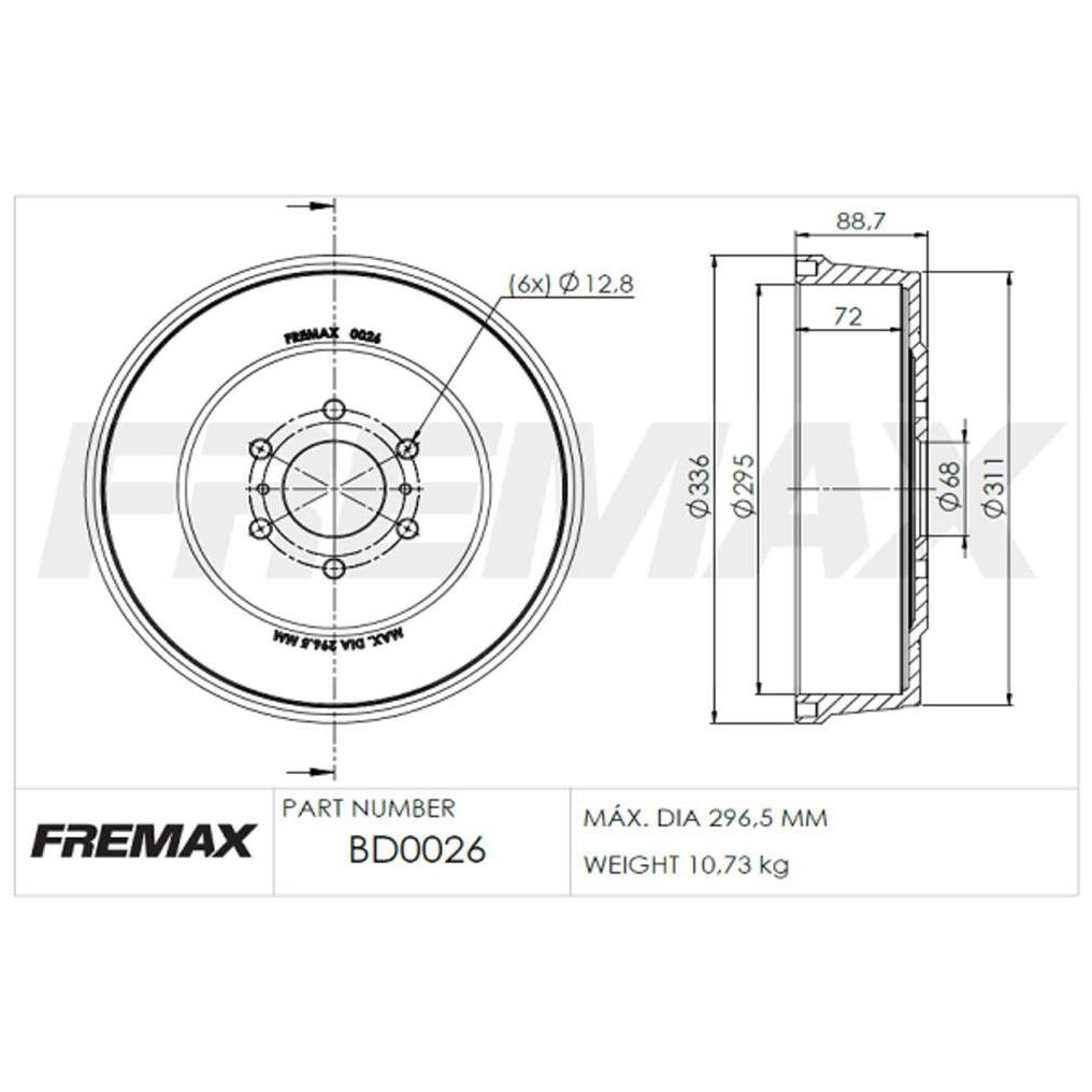 Tambor de Freio Traseiro 1 Unidade - Fremax - BD0026