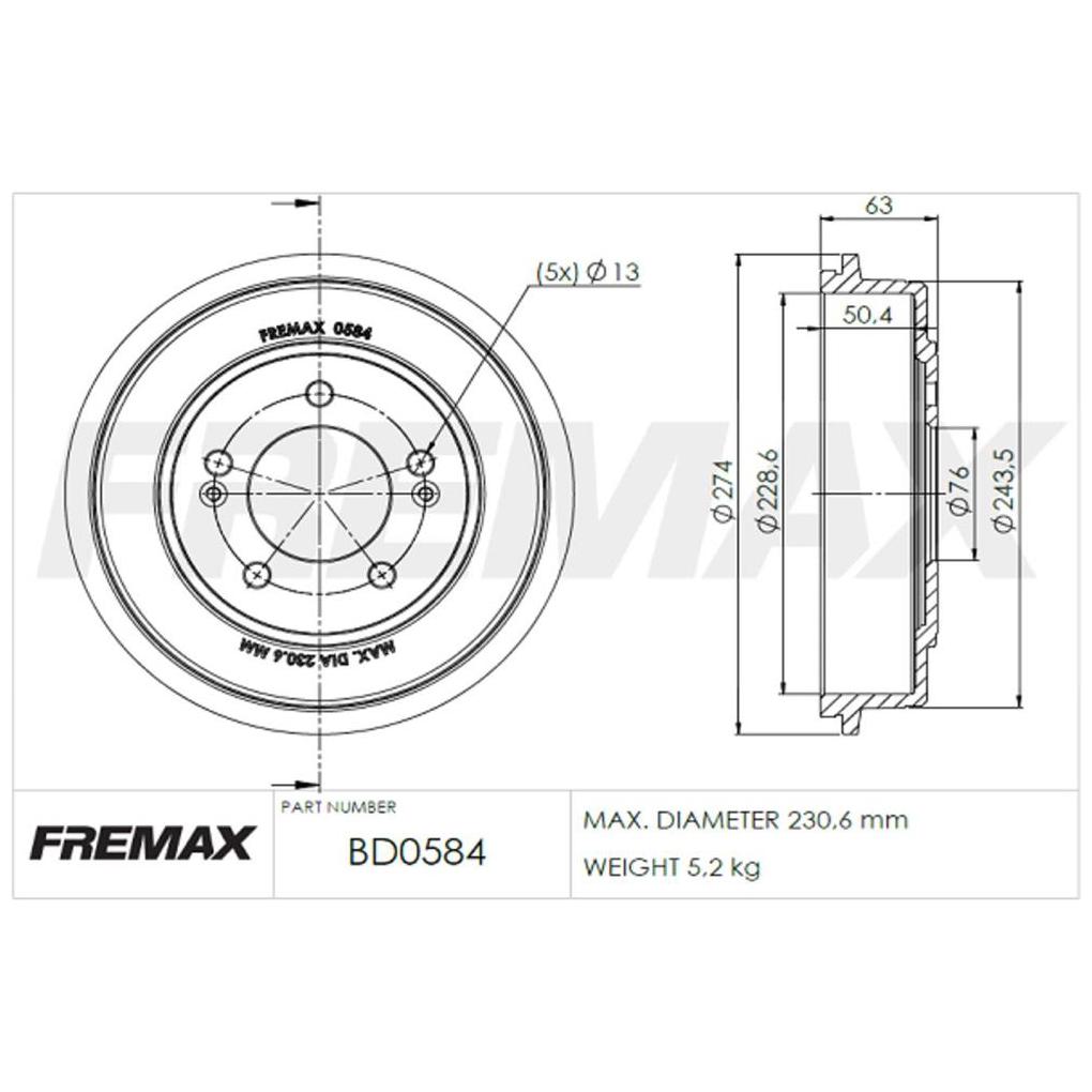 Par Tambor Freio Traseiro - Fremax - BD0584