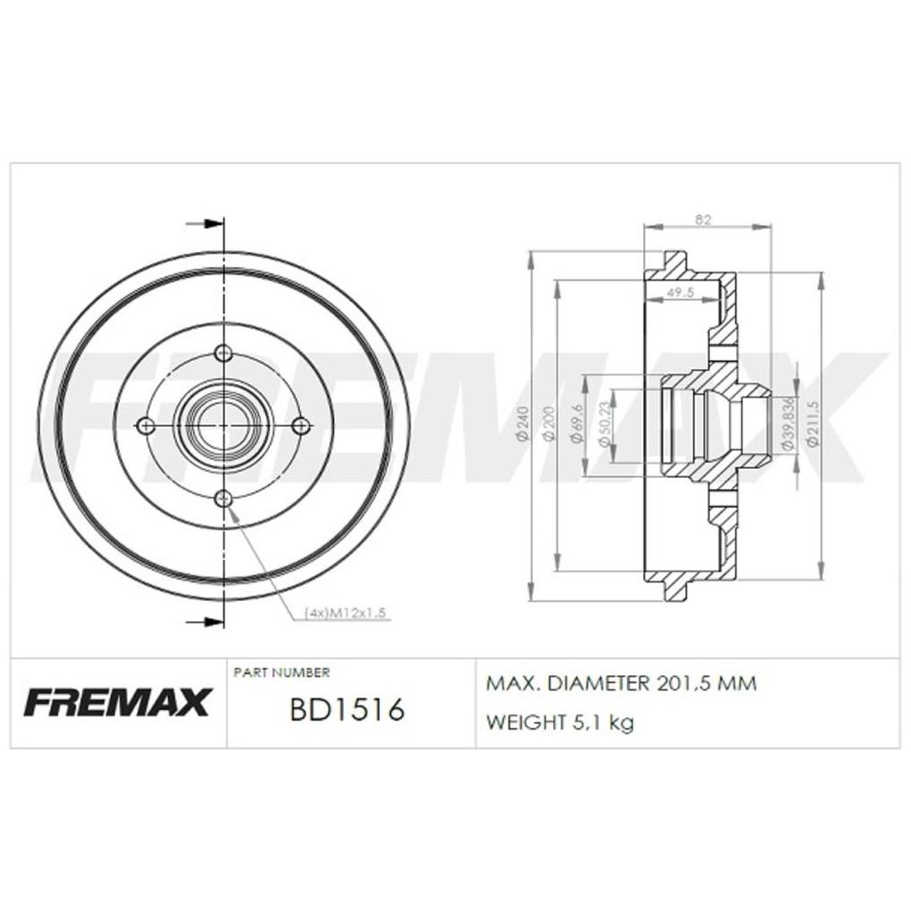 Tambor de Freio Traseiro 1 Unidade - Fremax - BD1516