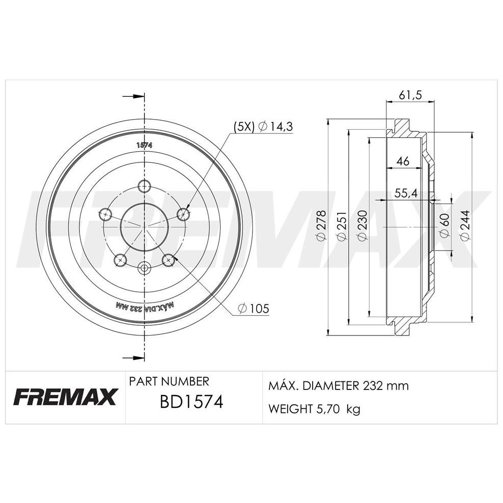 Par Tambor Freio Traseiro - Fremax - BD1574