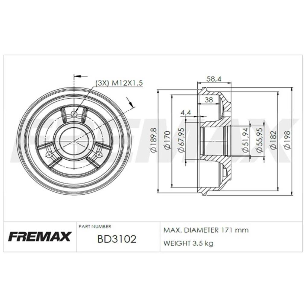Tambor de Freio Traseiro 1 Unidade - Fremax - BD3102