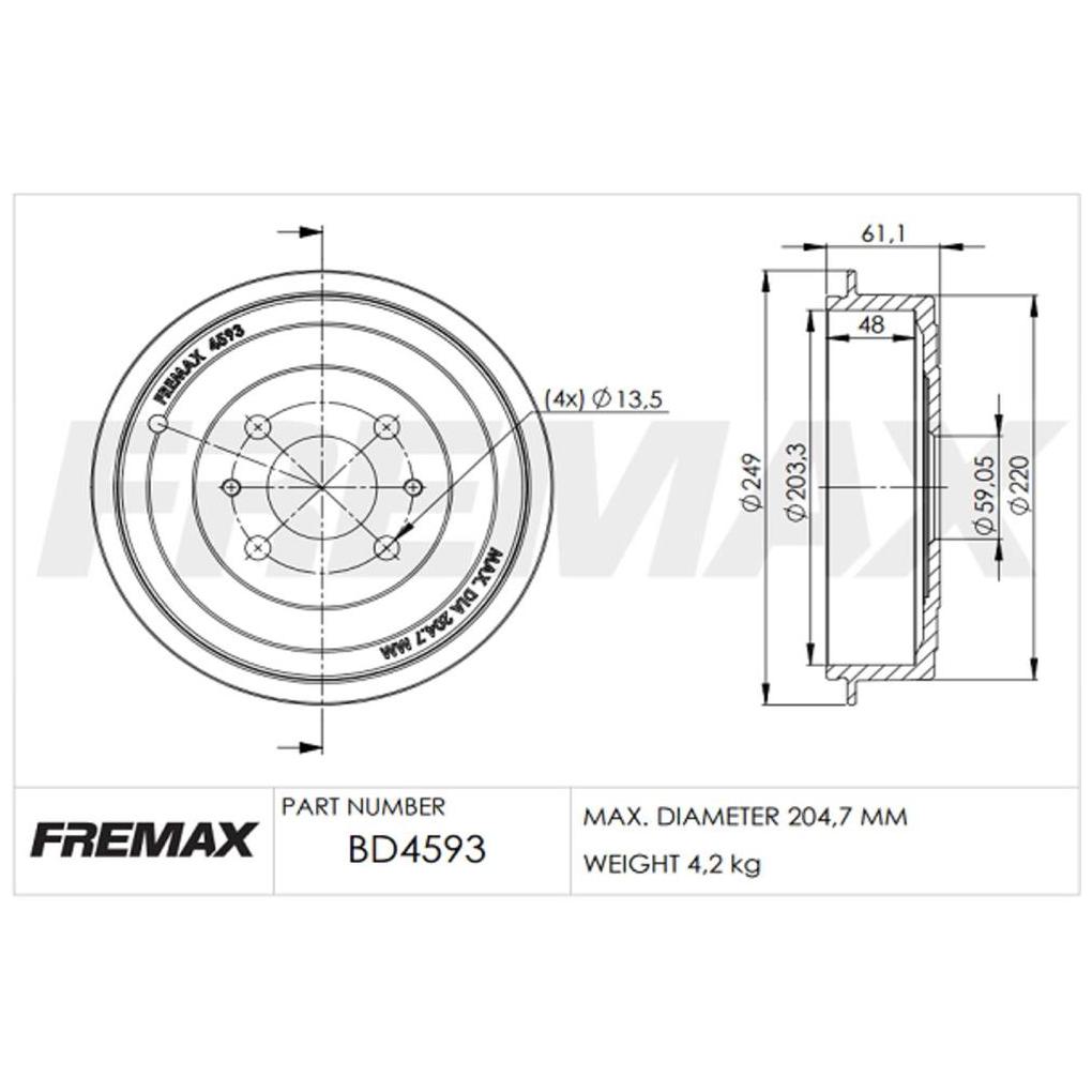 Tambor de Freio Traseiro 1 Unidade - Fremax - BD4593