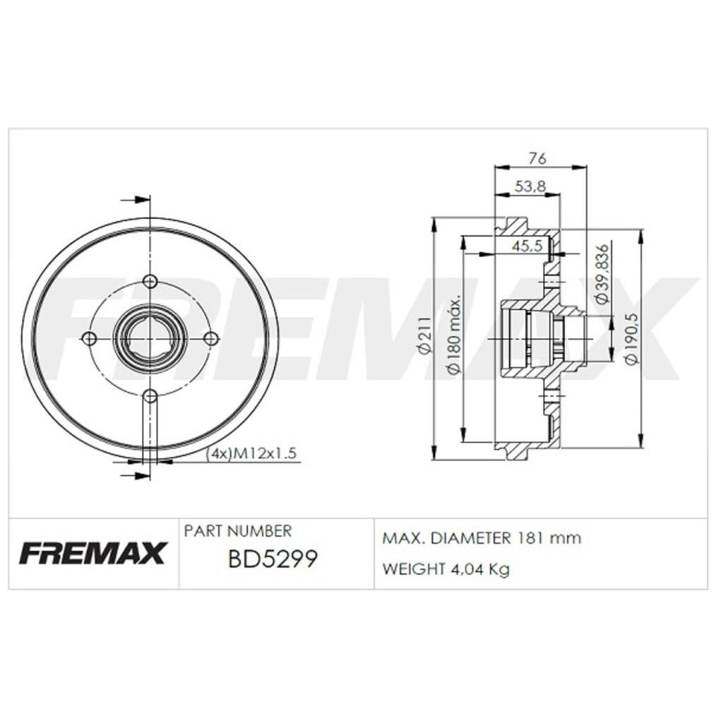 Tambor de Freio Traseiro 1 Unidade - Fremax - BD5299