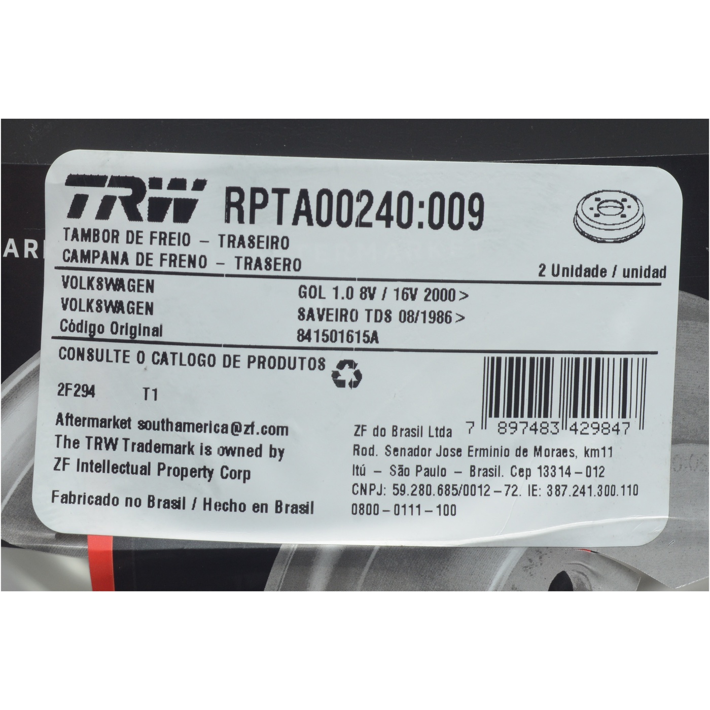 Par Tambor Freio Traseiro - TRW - RPTA00240